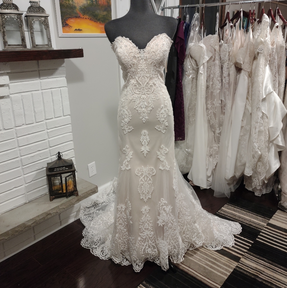 Kenneth Winston 1728 Light Gold/Ivory 16 Art Deco Lace Mermaid Wedding Dress